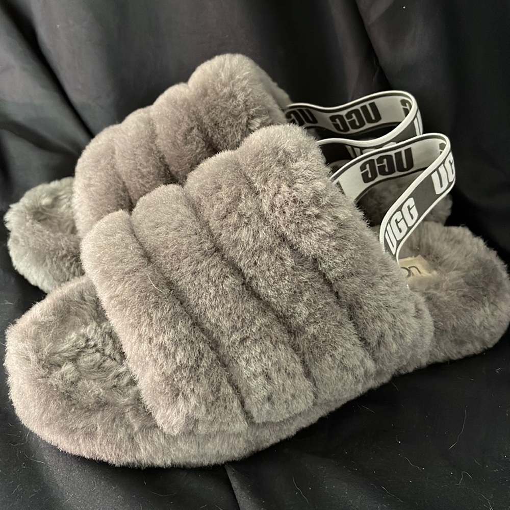 Gray UGG slides